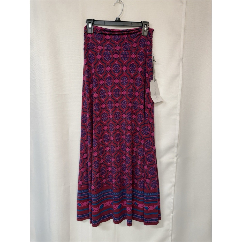 NWT Magnolia Grace Women's Sz M Concord Knit Stretch Maxi Skirt Burgundy Novelty
